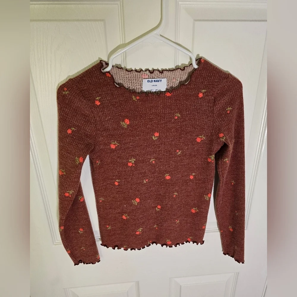 Old Navy Girls Lettuce Trim Floral Long Sleeve Casual Top Large